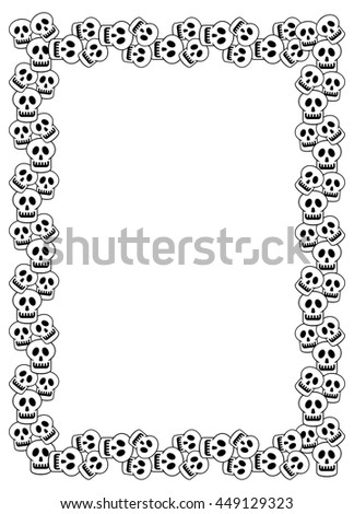 Black and white frame with skull. Vector clip art.