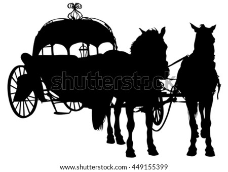 Converted coach with horses on a white background