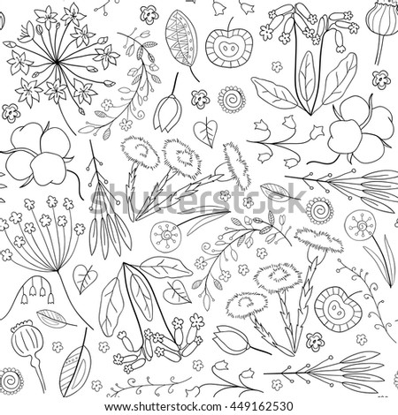 Abstract doodle floral pattern. Seamless pattern with flowers. Floral background. Fabric, textile, wrapping paper, card background, wallpaper template.