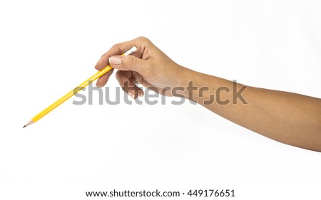 Hand with pencil isolated on white background 