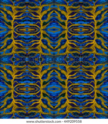 Striped hand painted seamless pattern with ethnic and tribal motifs, zigzag lines, brushstrokes and splatters of paint in multiple bright colors. Bohemian ethnic tiled print. African colors.

