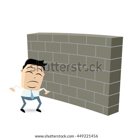sad businessman standing in front of a big wall
