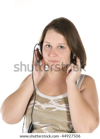   girl listens to music