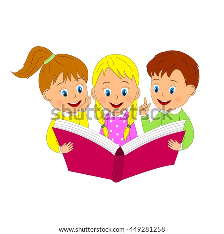 boy and girls read book, illustration, vector
