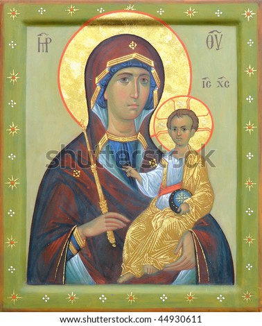 The Icon a Mother of God (Mary) and child (Jesus Christ) on gilding wood