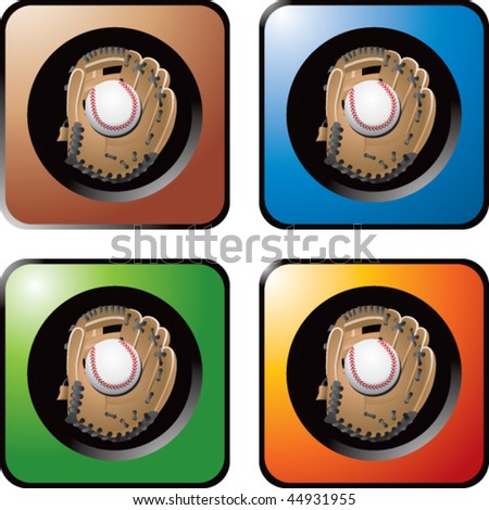 baseball and glove on colored square web buttons