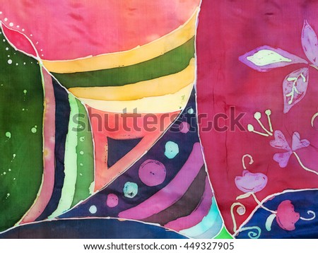 abstract ornament on silk scarf in the technique of hot batik