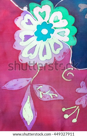 hand painted flower on silk scarf in the technique of hot batik