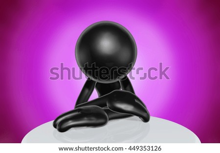 Character At A Table 3D Illustration