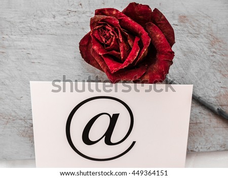 Dried rose flower bud. next to the bud is an envelope which shows icon mail.
