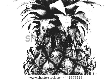 Isolated art of pineapple fruit in black and white color on white background