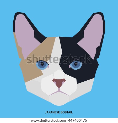 Japanese bobtail, Isolated cat breed, Vector illustration