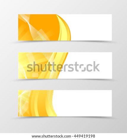 Set of header banner digital design with golden lines in orange color and wavy style. Vector illustration