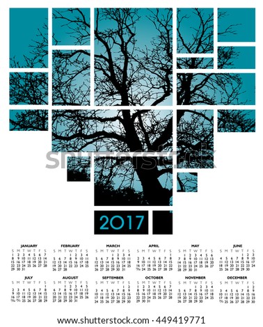 A 2017 tree and nature calendar  for print or web use