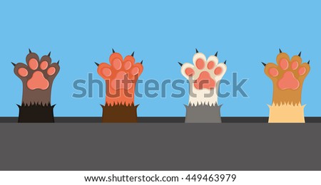 Set of cat paws with nails, Vector illustration
