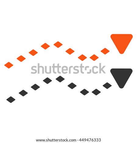 Dotted Trends vector toolbar icon. Style is bicolor flat icon symbol, orange and gray colors, white background, rhombus dots.