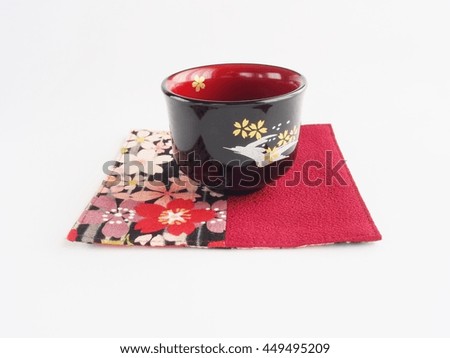 sake(rice wine) cup, beautiful color of lacquered  on white background