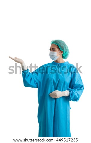 Doctor physician presenting a copyspace. Isolated over white background.
