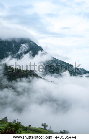 skyline mountain at mist and cloudy time 