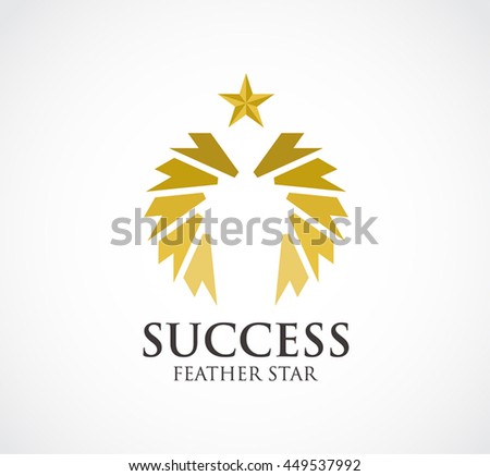 Success feather of golden star abstract vector and logo design or template luxury wing business icon of company identity symbol concept
