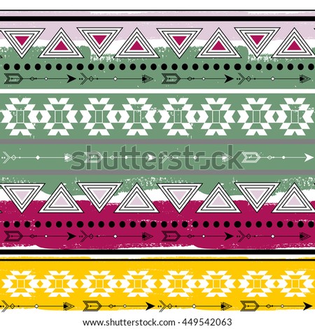 Aztec Tribal striped seamless pattern. Arrows,brush stroke elements. Ethnic background