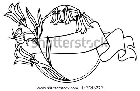 Elegant round frame with bluebells and butterfly. Vector clip art.