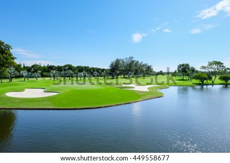 Landscape Wide green lawns, golf courses. Royalty-Free Stock Photo #449558677