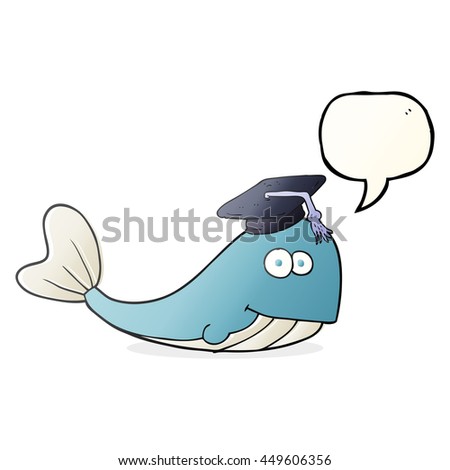 freehand drawn speech bubble cartoon whale graduate