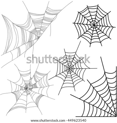 Vector set of spider web isolated on white background.  Royalty-Free Stock Photo #449623540