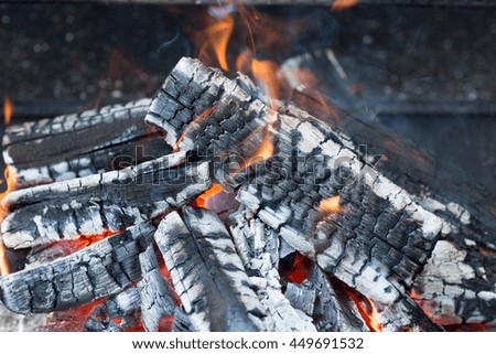 Firewood burning on a grill