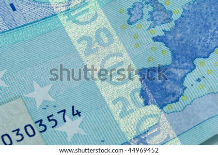 Security features on a 20-euro banknote