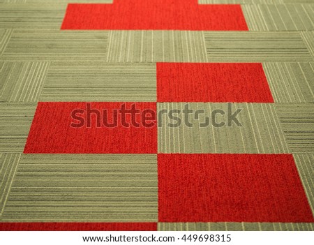 Square Tiles Carpet with Red, Light Brown and Grey stripes pattern