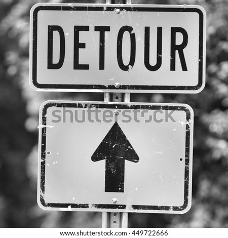 detour sign - black and white