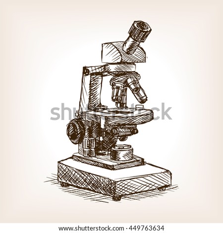 Microscope sketch style raster illustration. Old engraving imitation.