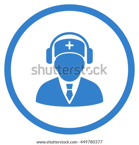 Medical Call Center vector icon. Style is flat circled symbol, cobalt color, rounded angles, white background.