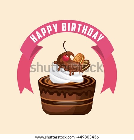 Happy birthday and dessert concept represented by cake with ribbon icon. Colorfull and flat illustration. 