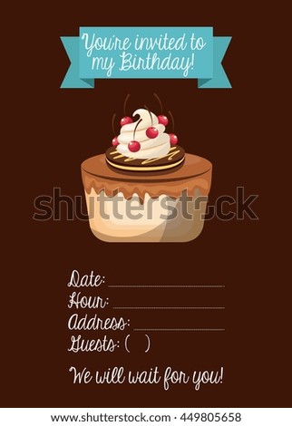Happy birthday and dessert concept represented by cupcake icon with ribbon. Colorfull and flat illustration. 