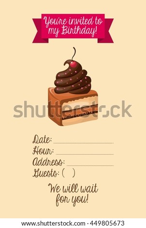 Happy birthday and dessert concept represented by cake icon. Colorfull and flat illustration. 