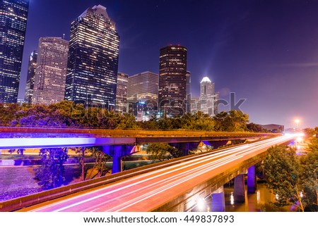 A beautiful view of downtown Houston at night