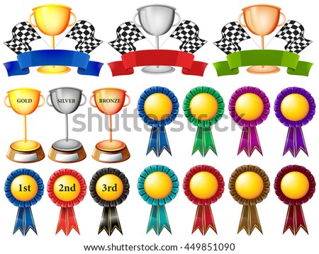 Set of trophy and ribbons illustration