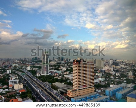 Beautiful city view with blue sky