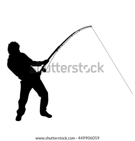 Vector silhouette of fisherman on white background.
