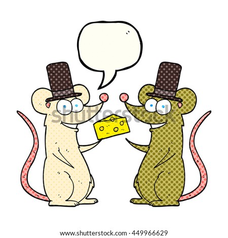 freehand drawn comic book speech bubble cartoon mice with cheese