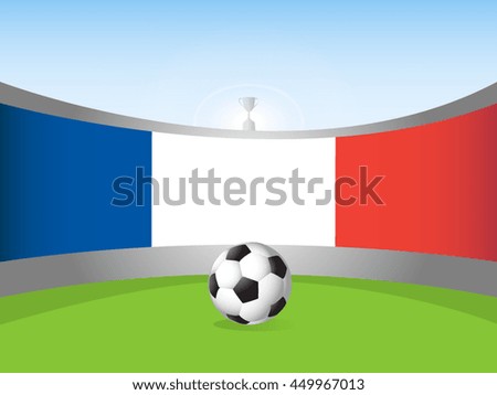 A football that comes with France flag and trophy as background