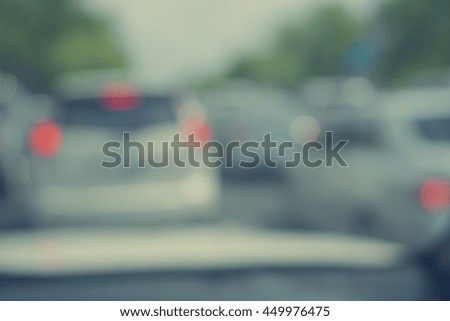 Abstract blur traffic from inside car view background - Vintage filter effect