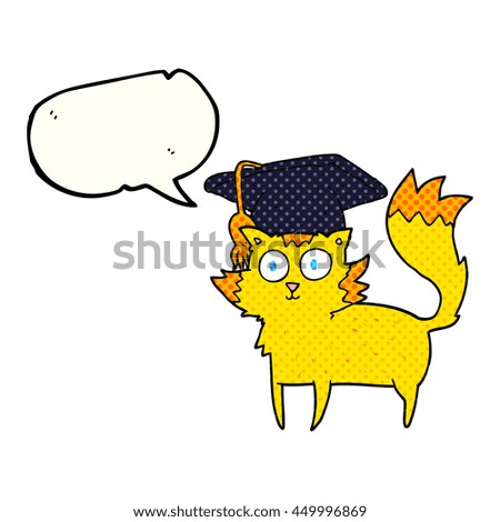freehand drawn comic book speech bubble cartoon cat graduate