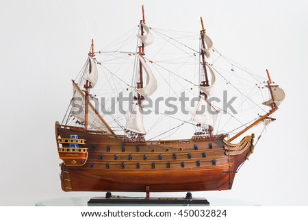 Fake pirate ships on the table Royalty-Free Stock Photo #450032824