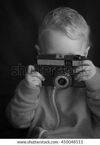 Little photographer black and white
