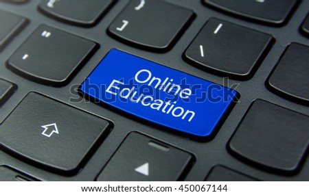 Close-up the Online Education button on the keyboard and have Blue color button isolate black keyboard