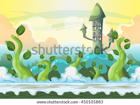 Cartoon vector heaven landscape with separated layers for game and animation, game design asset Royalty-Free Stock Photo #450105883